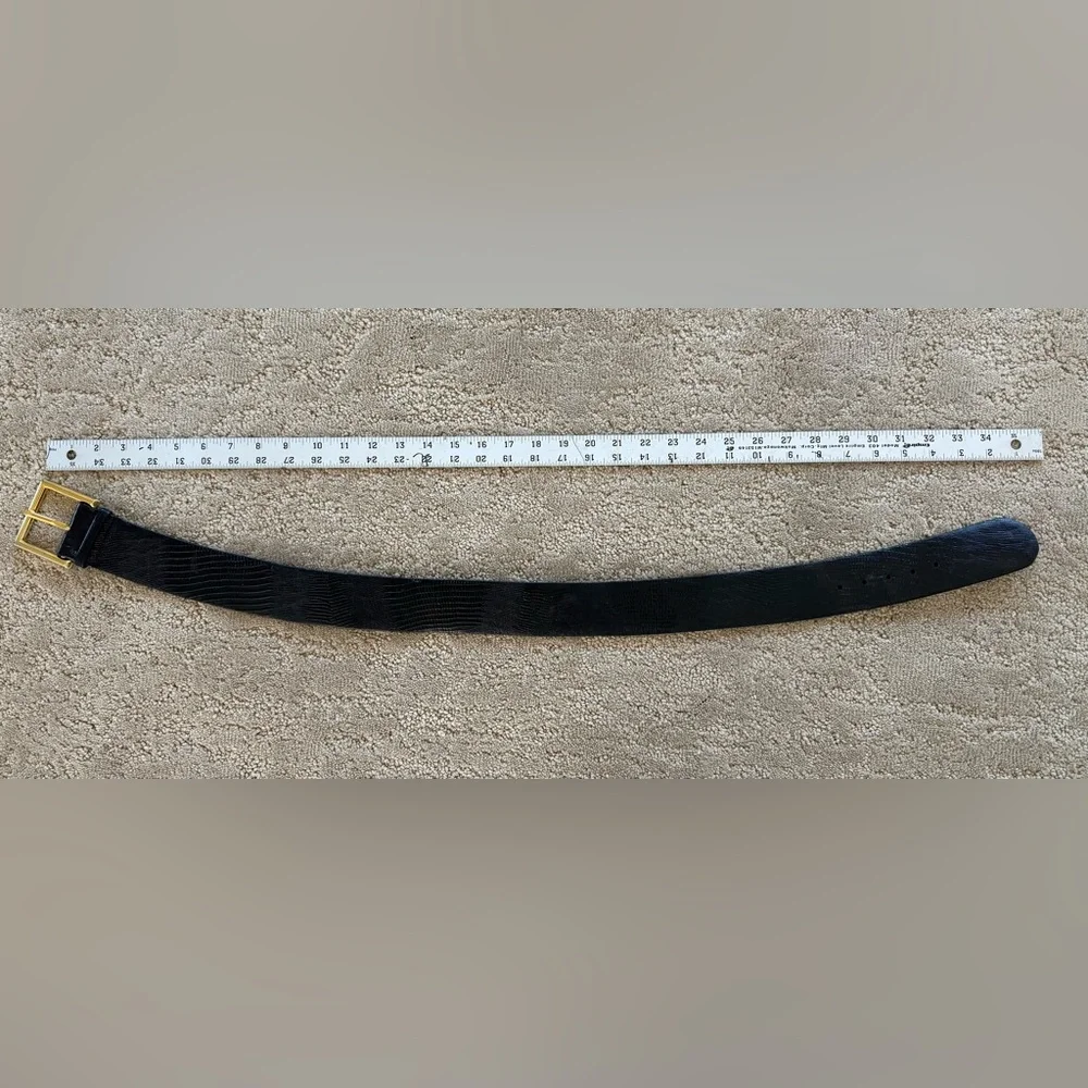 Vintage Lizard Leather Belt Black Gold Buckle Curved Waist Ralph Lauren Style - Picture 4 of 11